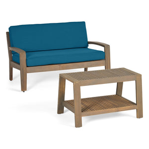English Elm 2-piece Outdoor Acacia Wood Loveseat Set with Water-resistant Cushions for Patio Decks 57976.00SETFGRY_57976.00SETCUSH-DTSKIN