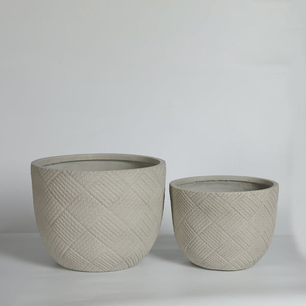English Elm Round Handcrafted Concrete Planter Set Textured Matte Finish Patio Entryway Garden W347P449331