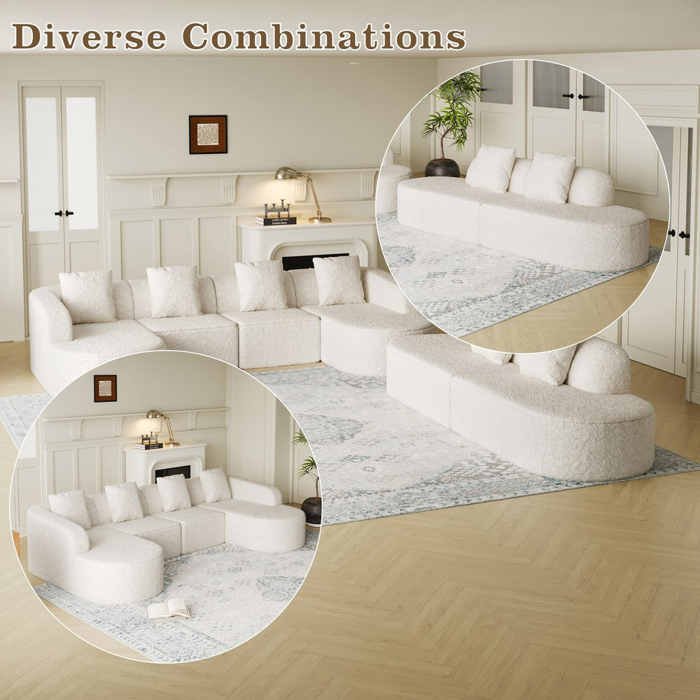 English Elm 111.8-Inch L-Shaped Curved Modular Sofa - Modern Lychee-Textured Fabric With Pillows For Comfort W834S00544