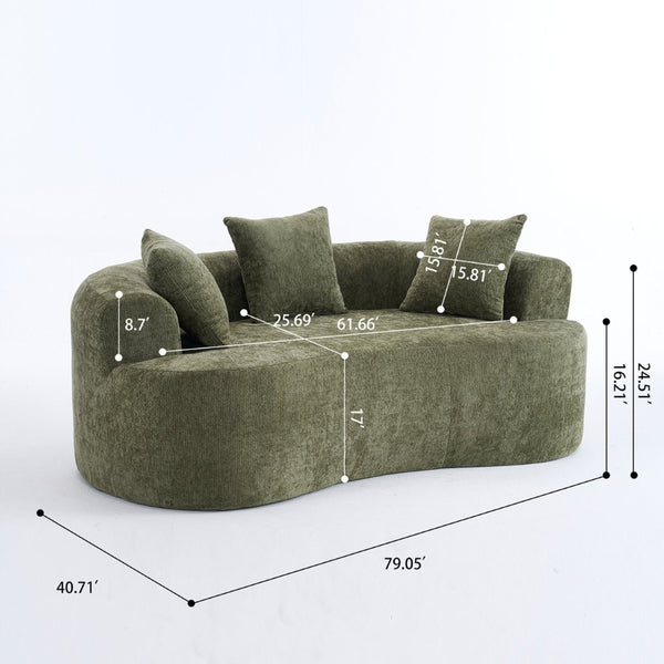 English Elm Crescent-shaped Cloud Sofa Three Seat Low Profile Chenille Living Room Curved Couch Green W2012P375728