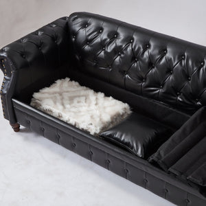 English Elm 85.8" Living Room Chesterfield Sofa with Storage Classic Tufted PU Upholstery Solid Wood Frame, 3-Seater Comfort Black W1097S00148
