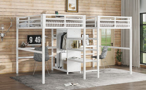 English Elm Twin Metal Loft Bed with Study Desk Wardrobe Shelving and Outlet for Kids Rooms W1580S00373