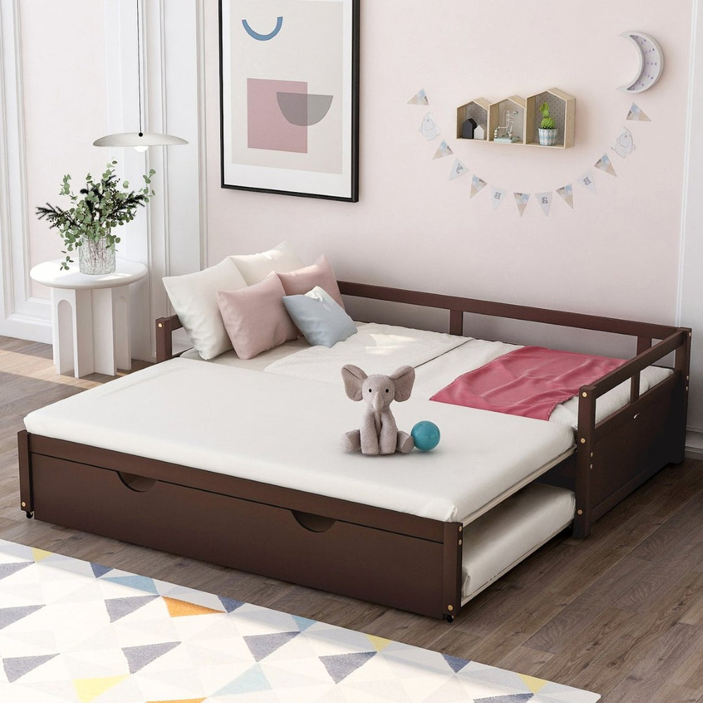 English Elm Extending Twin Daybed with Pull Out Trundle Solid Pine Wood Frame Guest Room N708P336535P