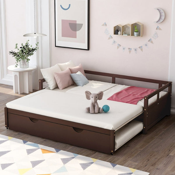 English Elm Extending Twin Daybed with Pull Out Trundle Solid Pine Wood Frame Guest Room N708P336535P