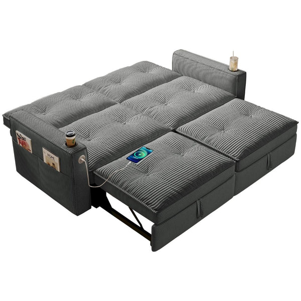 English Elm W3820s00010 Corduroy Sleeper Sofa Pull Out Guest Bed for Studio Apartments and Small Spaces Grey W3820S00032