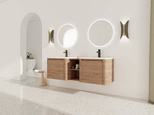 English Elm 60'' Wall-Mounted Vanity with White Ceramic Sink, Plywood Shelves, Soft-Close Door, Scratch & Water-Resistant Finish W999S00381