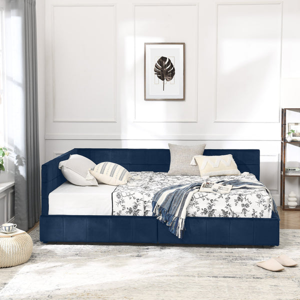 English Elm Full Size Upholstered Tufted Bed Frame With Storage, Dark Blue Velvet Sofa Bed For Stylish Living Rooms W487S00304
