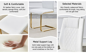 English Elm Table And Chair Set - Elegant Glass Top With Imitation Marble, Gold Legs, 8 Comfortable Pu Chairs W1151S04346-GIGA