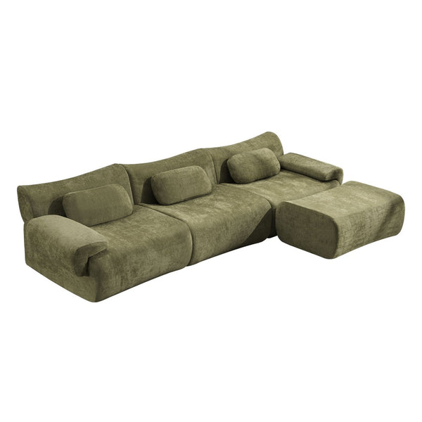 English Elm Modular Chenille Deep Seat Sectional Sofa with Bamboo Frame for Living Room Lounge Green W1829S00069