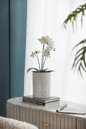 English Elm D6.3x8.7" Ceramic Planter — Tall Geometric Cylindrical Pot for Indoor Plants, Textured Modern Decor Accent W2078P391146