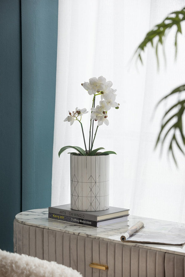 English Elm D6.3x8.7" Ceramic Planter — Tall Geometric Cylindrical Pot for Indoor Plants, Textured Modern Decor Accent W2078P391146