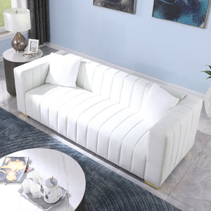 English Elm A Modern Channel Sofa - Elegant 3-Seater Chesterfield Style In White Velvet For Timeless Living Spaces W1099S00081