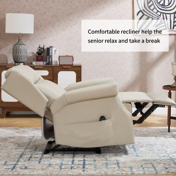 English Elm Emon's Overstuffed Chenille Power Lift Recliner with Massage Heat and Charging Ports Beige W1803S00086