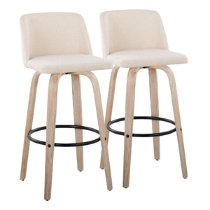 English Elm Toriano 30" Mid-Century Modern Barstool Set Of 2 In White-Washed Wood & Cream Fabric For Stylish Comfort B202S00684-GIGA