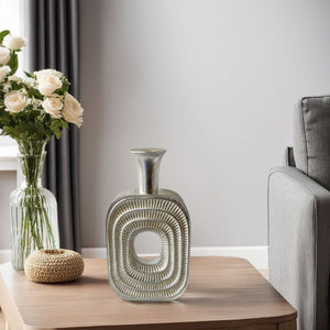 English Elm Peny Tall Silver Resin Geometric Vase Sculptural Accent for Console or Entryway B056P417022