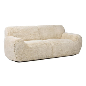 English Elm Jennifer Taylor Home - Summit 83" Faux Sheepskin Overstuffed Sofa in Cream Beige Faux Fur — Luxe Mongolian Softness, Cozy Statement Piece B2719P238349