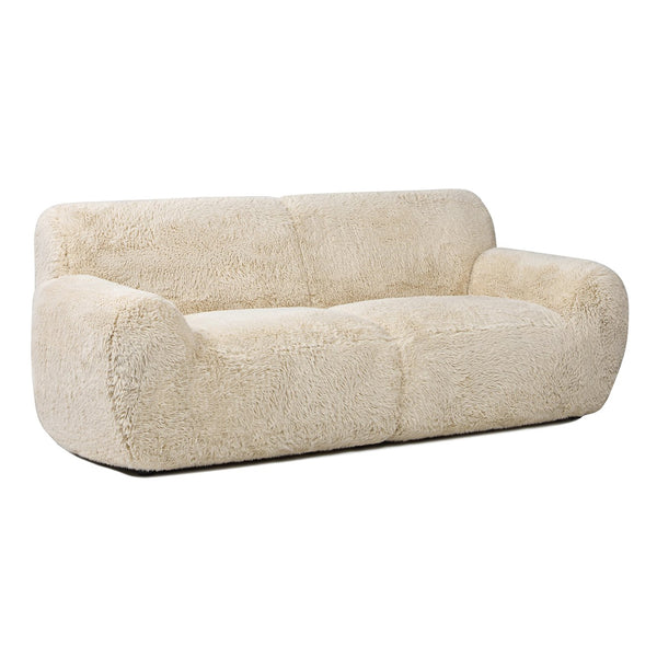 English Elm Jennifer Taylor Home - Summit 83" Faux Sheepskin Overstuffed Sofa in Cream Beige Faux Fur — Luxe Mongolian Softness, Cozy Statement Piece B2719P238349