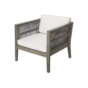 English Elm Christopher Knight Home® - 4-Pieces Acacia Wood Patio Furniture Set with Grey Rope & Beige Cushions, Weatherproof Deep Seating Set N780P171148F