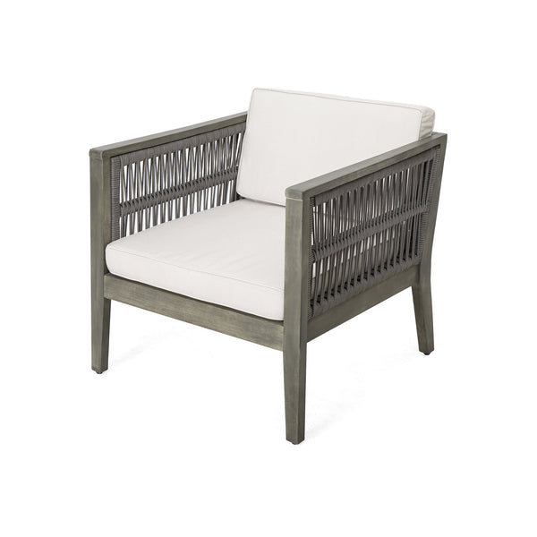 English Elm Christopher Knight Home® - 4-Pieces Acacia Wood Patio Furniture Set with Grey Rope & Beige Cushions, Weatherproof Deep Seating Set N780P171148F