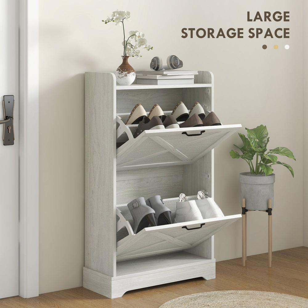 English Elm Homcom Slim Shoe Cabinet - Farmhouse Hidden Storage With 2 Flip Drawers & Adjustable Shelves For 8 Pairs W2225P229149