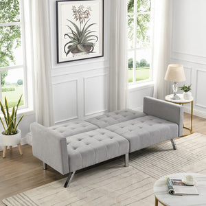 English Elm Sofa Convertible Linen Sofa Bed with Split-Back Recline, 3 Positions, Breathable Comfort for Small Spaces LIGHT GREY 41.3 L x 34.7 W x 8.2 H W2297S00006