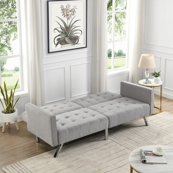 English Elm Sofa Convertible Linen Sofa Bed with Split-Back Recline, 3 Positions, Breathable Comfort for Small Spaces LIGHT GREY 41.3 L x 34.7 W x 8.2 H W2297S00006