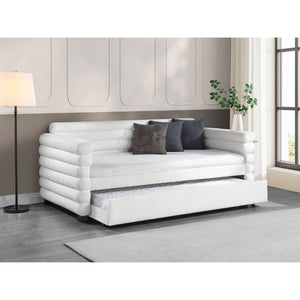 English Elm Fandango Boucle Upholstered Twin Daybed with Trundle Pull Out for Modern Bedrooms B062S01631