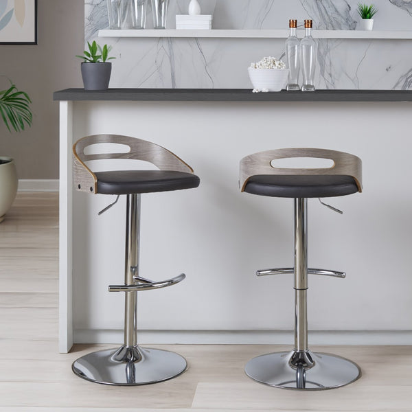 English Elm Adjustable Swivel Barstools with Chrome Base Faux Leather Seats for Kitchen Set of 2 B202S02165