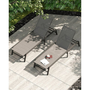 English Elm Assemble-free Outdoor Aluminum Chaise Loungers Stackable Textilene Poolside Set of 2 Gray W5756P485212