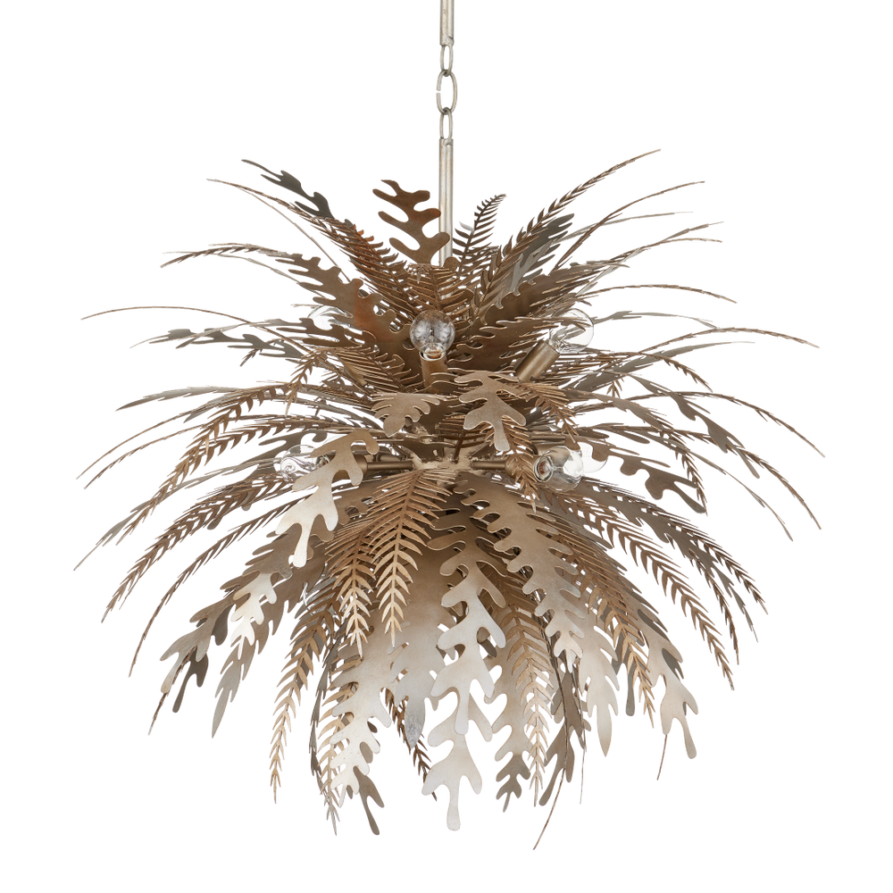Abyssinia Chandelier - Nature-Inspired Wrought Iron Design with Adjustable Height & Silver Leaf Finish
