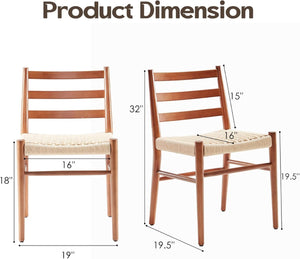 English Elm Dining Chairs with Handwoven Rope Seats and Iron Frame Mid Century Modern Set of 2 Beige,Walnut T3623P438619