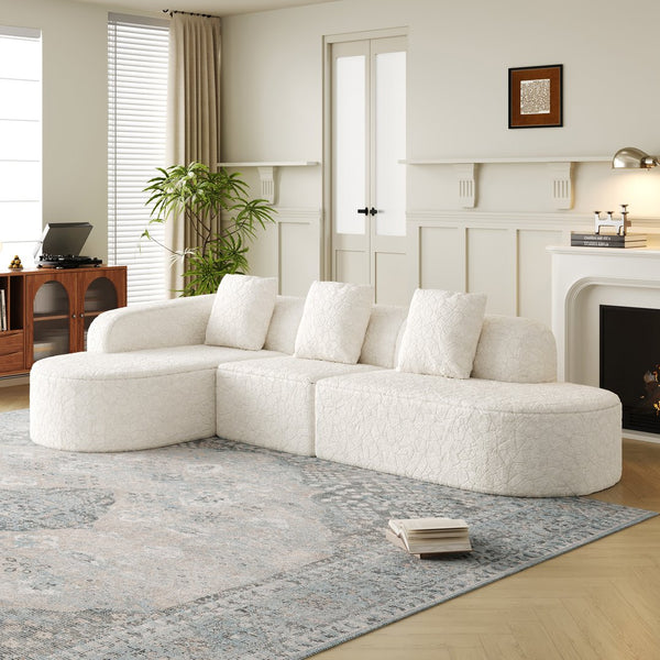 English Elm 111.8-Inch Curved Modular Sofa - Luxurious L-Shaped Design With Lychee-Textured Fabric & Pillows W834S00541