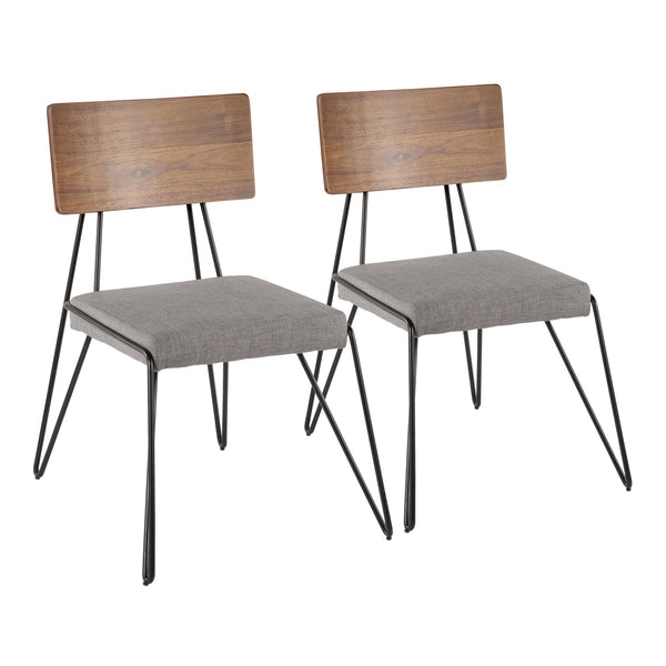 English Elm Loft Mid-Century Modern Accent Chairs, Grey Fabric & Walnut Back, Black Hairpin Legs, Set of 2 B202P223861