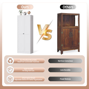 English Elm 72" Metal Pantry Cabinet White - Tool-Free 72" Freestanding Organizer, 5 Adjustable Shelves, 66lb/Shelf, Anti-Tip, Scratch-Resistant Quiet Doors T2398P350193