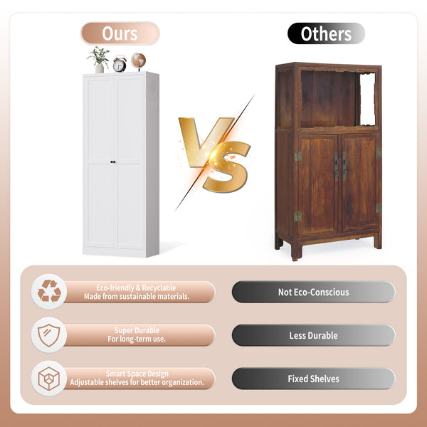 English Elm 72" Metal Pantry Cabinet White - Tool-Free 72" Freestanding Organizer, 5 Adjustable Shelves, 66lb/Shelf, Anti-Tip, Scratch-Resistant Quiet Doors T2398P350193