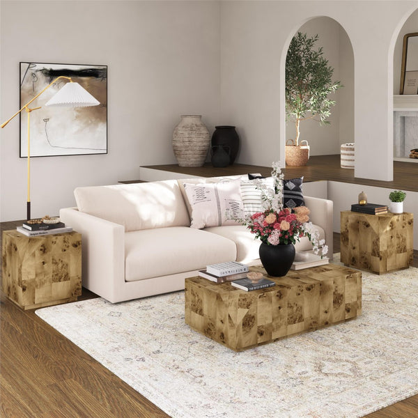 English Elm Moxie Burl Veneer 3 Piece Living Room Table Set with Stackable End Tables B2733P445246