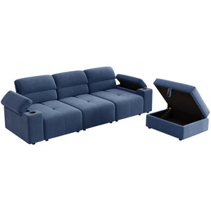 English Elm Modern Modular L-shaped sectional sofa 105-inch cloud deep-seat 4-seat cotton comfort with ottoman and storage Blue W3820S00008