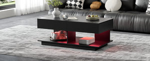 English Elm U-Can Extendable Coffee Table with Bluetooth 16-Color LED, Smooth Glide Top and Hidden Storage Space Black N724P290061B