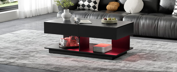 English Elm U-Can Extendable Coffee Table with Bluetooth 16-Color LED, Smooth Glide Top and Hidden Storage Space Black N724P290061B