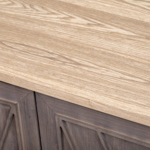 English Elm K&K Farmhouse Kitchen Island with Geometric Twill Doors, ASH Bark Top, Drop Leaf & Lockable Wheels Brown N707P221444Z