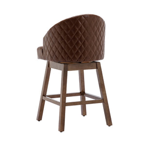English Elm United We Win Quilted Microsuede Swivel Barstool with Wood Legs and Gold Rivet Trim Brown W1568P361704