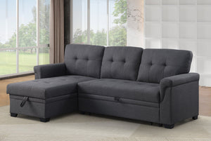 English Elm Convertible L-shaped Sectional Sofa with Hidden Storage and Linen Fabric Sleeper B102S00099