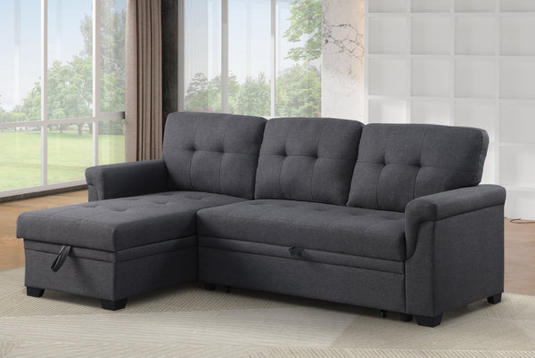 English Elm Convertible L-shaped Sectional Sofa with Hidden Storage and Linen Fabric Sleeper B102S00099