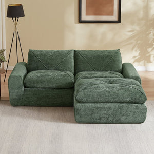 English Elm Modern Chenille Modular Sofa with Ottoman Thick Cushions for Living Room or Apartment Green W3396S00068