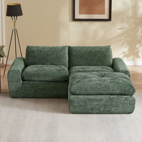 English Elm Modern Chenille Modular Sofa with Ottoman Thick Cushions for Living Room or Apartment Green W3396S00068