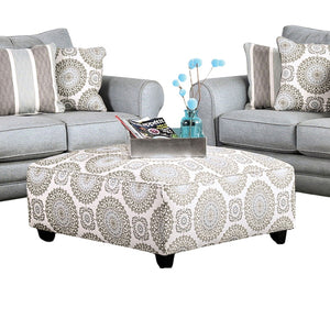 English Elm Square Upholstery Ottoman in Blue Chenille Patterned Fabric — Plush Extra Seating, Stylish Accent Ivory 38 L x 38 W x 12 H B2741P356316