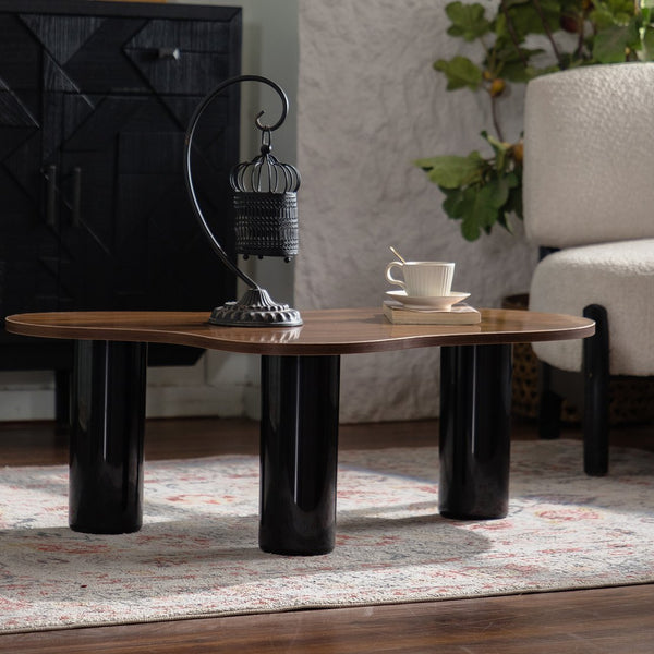 English Elm Cloud Modern Cloud Coffee Table with Irregular Shape, Durable MDF, Easy Assembly, Sleek Black-Wood Finish W3081P352098