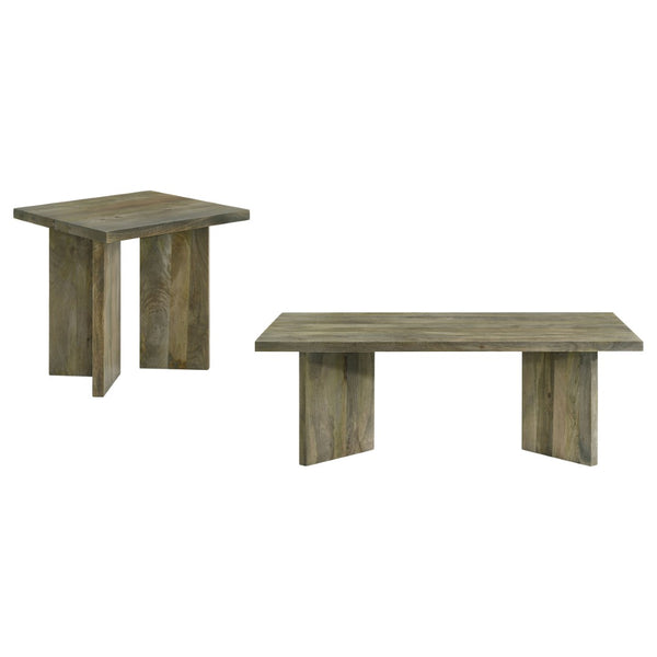 English Elm Neskowin Solid Mango Wood Living Room Coffee and End Table Set with Geometric Panels B062S01397