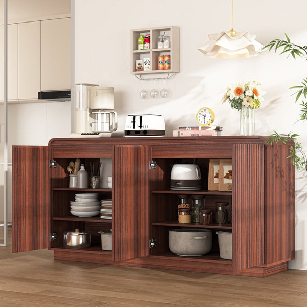 English Elm Black Fluted Wave Door Media Console with Built-in Power Outlet and Adjustable Shelving Walnut W409P452058