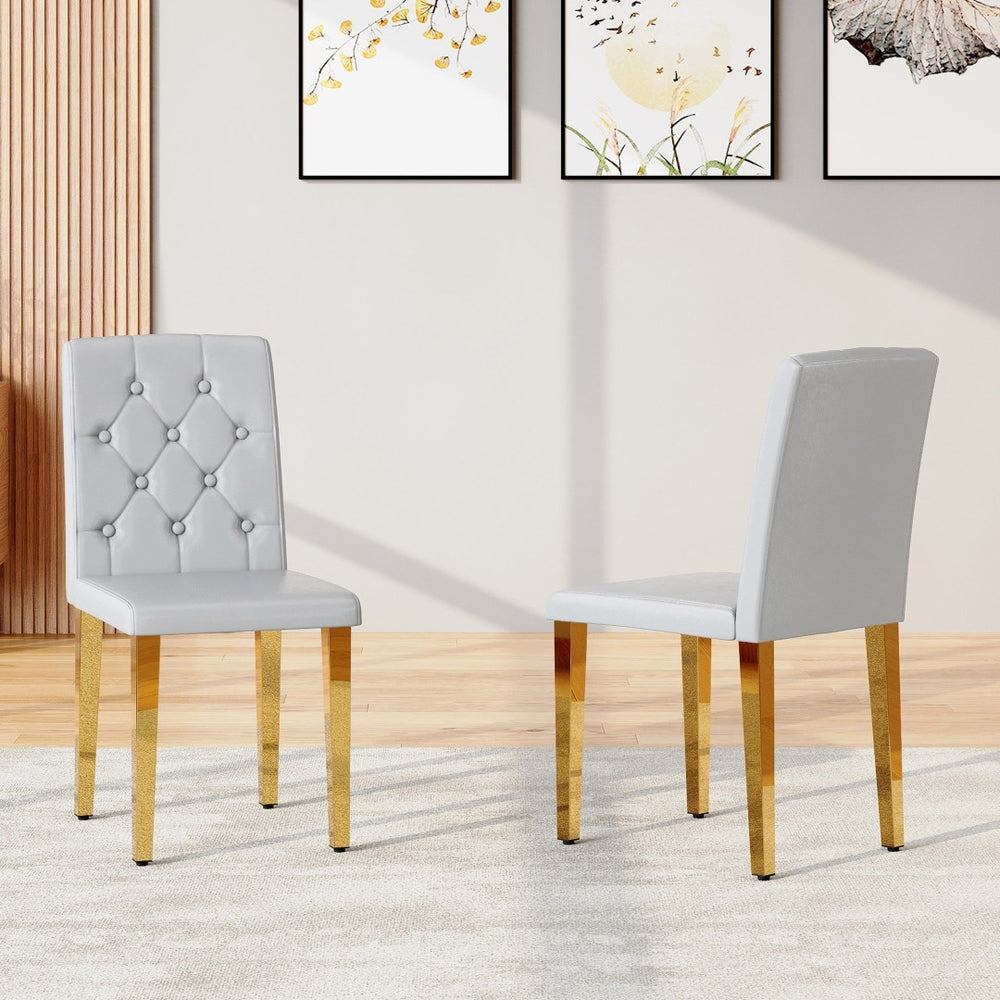 English Elm 4-piece Brown Suede Dining Chair Set with Tufted Back and Walnut Metal Legs Gold,Light Gray W1151P361185